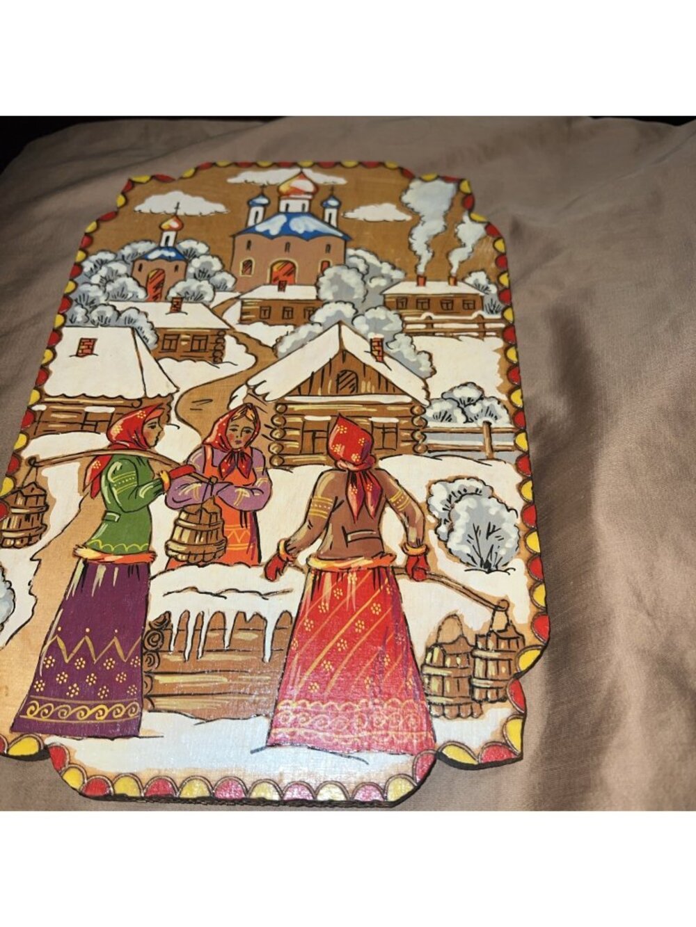 Treasured Scenes of Christmas 1993 Russian Painted Wood Plaque Art